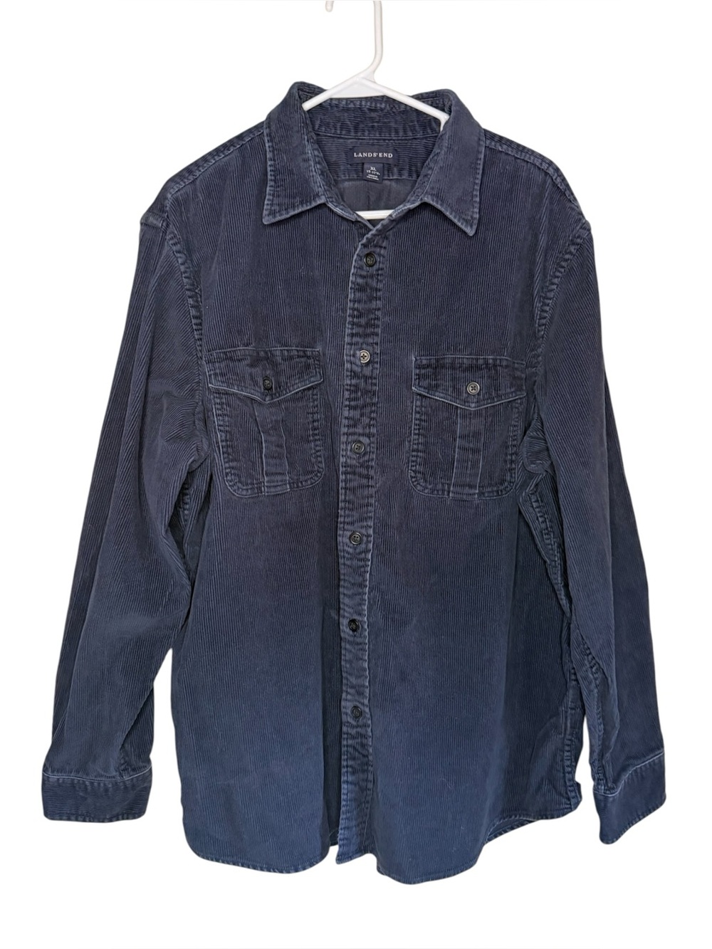 Lands' End men's long-sleeve corduroy button-down shirt in navy blue Size XL